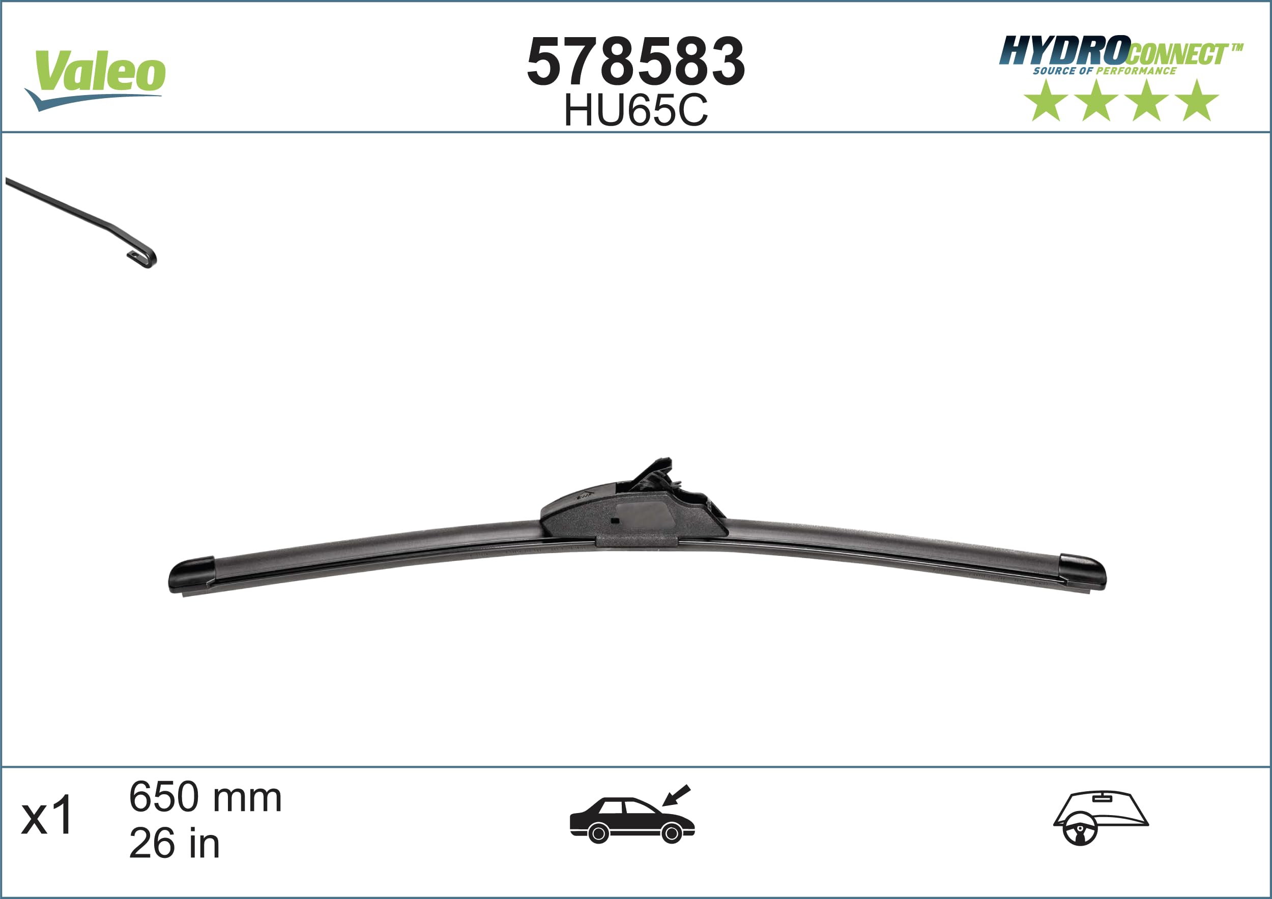 Valeo Hydroconnect Upgrade Silecek Nissan Micra V (2019 ve sonrası), Suzuki SX4 S-Cross (2013-2022), Toyota Auris (2009-2012) (650 MM) 578583