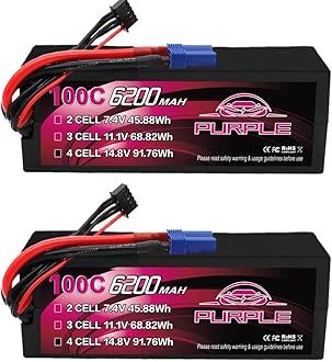 CNHL Purple Series 6200mAh 4S Lipo Battery 100C 14.8V Hard Case with EC5 Plug for RC Car Racing Truck Boat Tank Buggy Truggy(2 Packs)