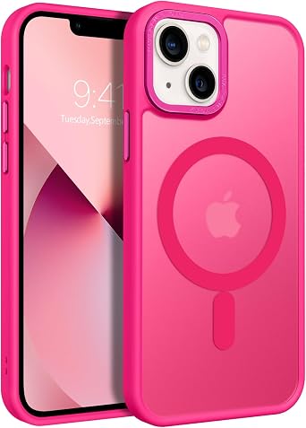 BENTOBEN for iPhone 13 Mini Phone Case, iPhone 13 Mini Case [Compatible with Magsafe] Translucent Matte Magnetic Slim Thin Shockproof Women Men Protective Cases Cover 5.4" 2021, Hot Pink