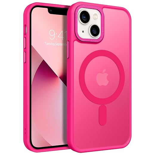 BENTOBEN iPhone 13 Mini Phone Case, iPhone 13 Mini Case [Compatible with Magsafe] Translucent Matte Magnetic Slim Thin Shockproof Women Men Protective Cover for iPhone 13 Mini 5.4" 2021, Hot Pink