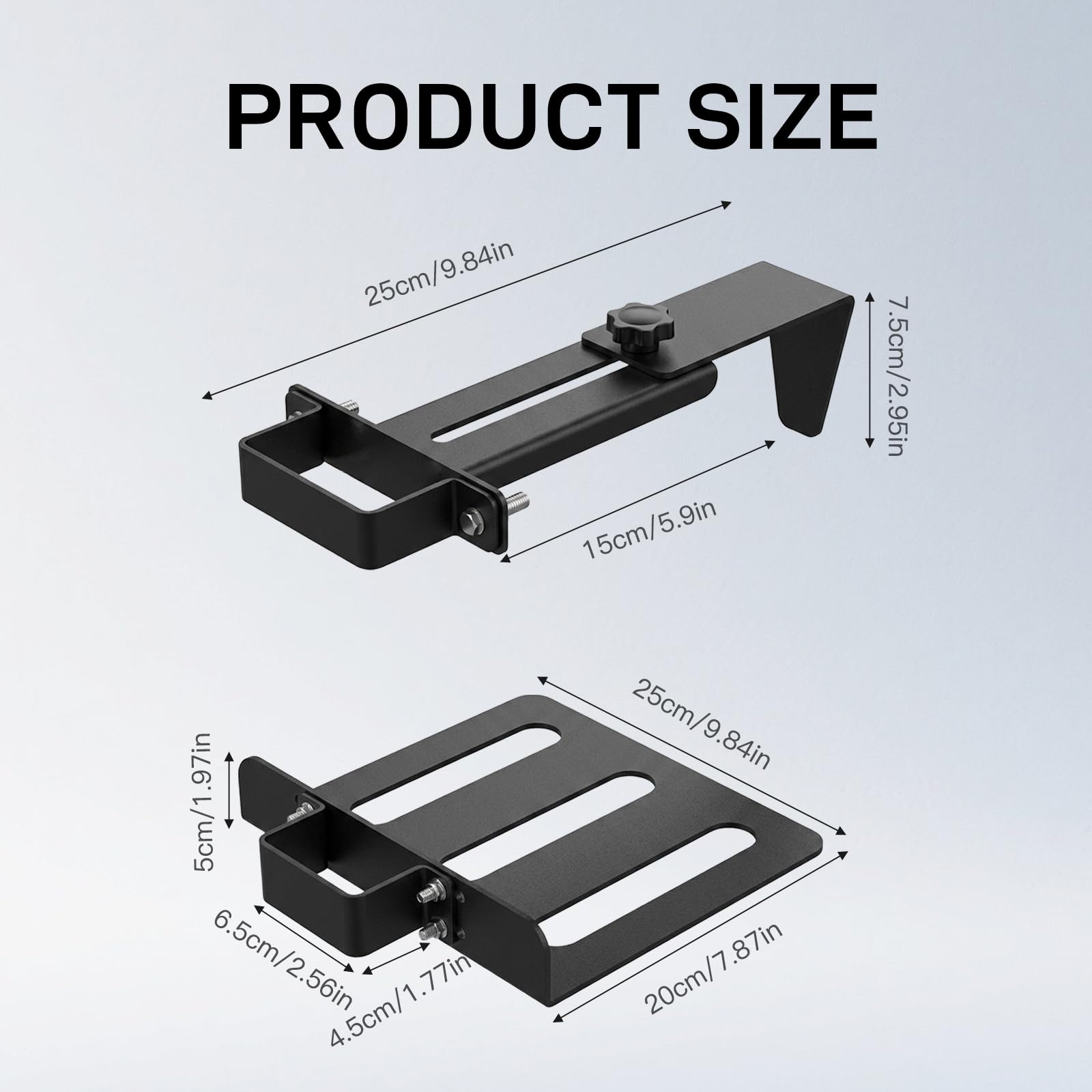 Supporto per PC da scrivania senza foratura, supporto per PC sotto la scrivania, portata 18 kg, regolabile in altezza e larghezza, ideale per ufficio, casa, aula, gamba del tavolo, 65 x 45 mm, nero