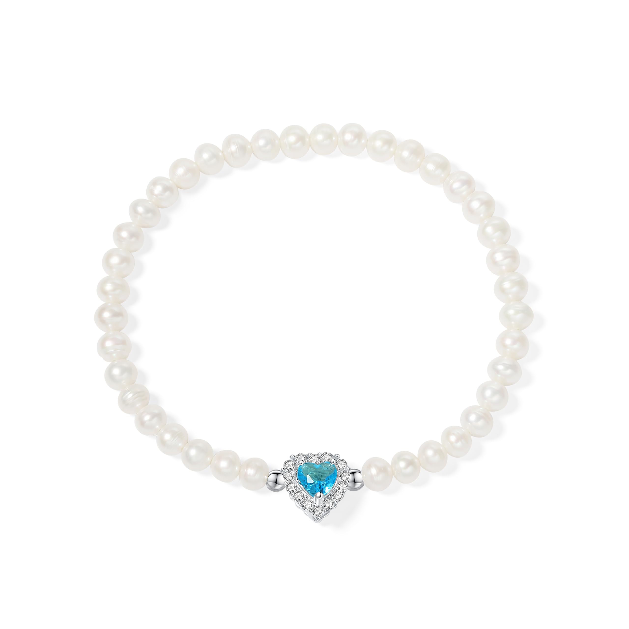 YAMI Perlenkette Set Damen Silber (Halskette+Armband +Ohrringe), 5-6mm Süßwasserperlenkette, Perlenohrringe Silber 925, Perlenarmband Damenschmuck für Jeden Anlass, Herzförmiger Zirkon + Türkis-Stil