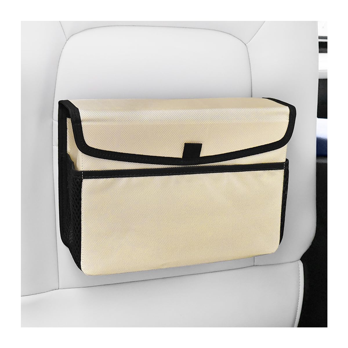 Osilly Car Trash Can, Waterproof Collapsible Vehicle Hanging Garbage Bag, Magnetic Multipurpose Auto Dustbin Storage Organizer Container Accessories, Universal for SUV, Sedan, Truck (Beige Yellow)