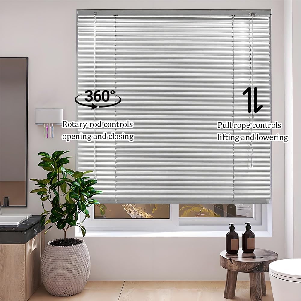 Horizontal Mini Blinds for Home, 1" Flat Slat Aluminum Window Blinds Light Filtering Venetian Blind & Shades for Kitchen Bathroom, Silver Blinds for Windows Cordless 24 30 37 45 63"(20x31in)