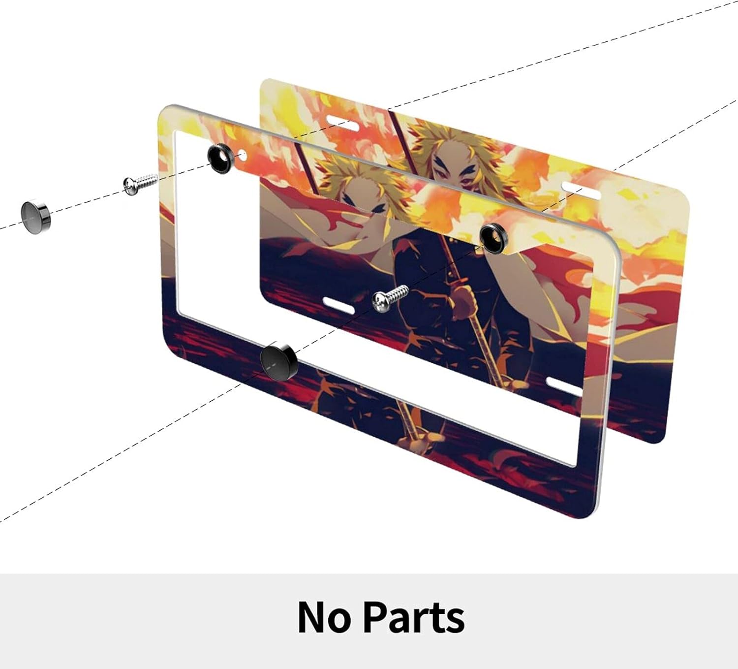 Amazon Com Demon Slayer License Plate Frame Anime Alumina Metal License Plate Holder With Gasket Screw And Screw Cover Automotive