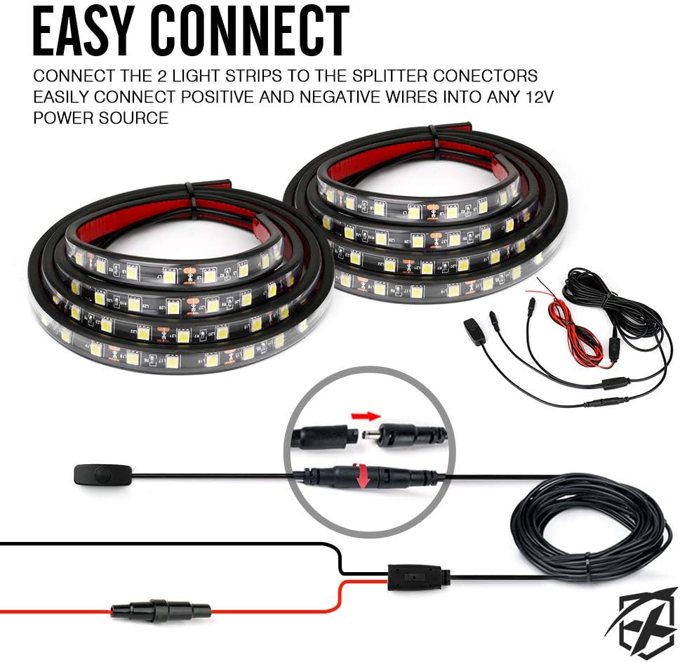 Xprite 60" Inch White LED Truck Bed Lights Strip Kit, Decoration Lighting Bar for Cargo Pickup Trucks Tonneau Cover Van SUV RV Boat, with On/Off Switch - 2PCS
