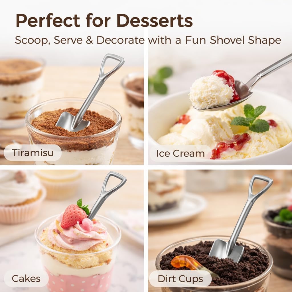 100 Pcs Shovel Spoons, Stainless Steel Dessert Spoons, Reusable Shovel-Shaped Spoon, Tablespoons with Smooth Surface for Parties, Events, Takeout, Convenient for Small Food and Treats