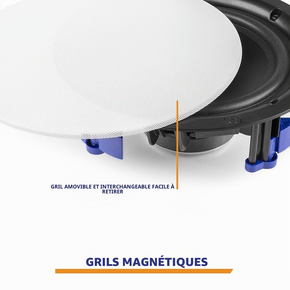Power Dynamics NCBT604 - Set 4 Haut-Parleurs de Plafond Amplifiés BT, avec Grille de Protection 6,5" - Blanc, Puissance 30W HP sans Fil, Bluetooth, Idéal pour Diffuser de la Musique en Intérieur