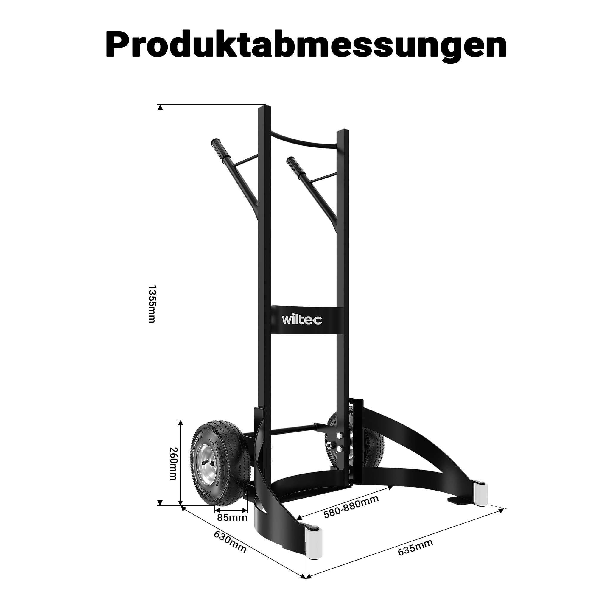 Wiltec Reifenkarre bis 200 kg mit Kippsystem, Transportkarre mit PU Rädern, Reifenwagen mit verstellbaren Greifarmen