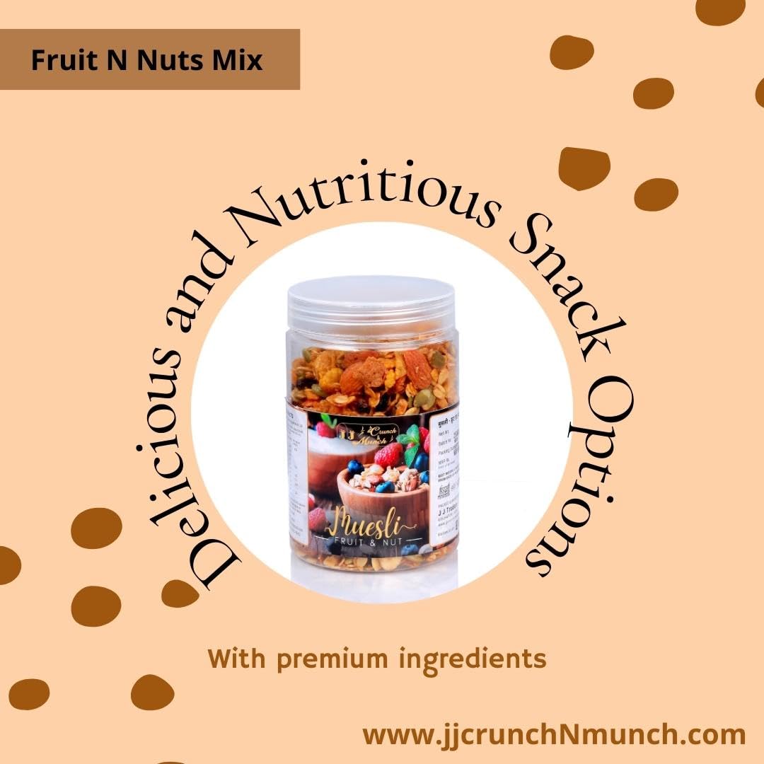 J J Crunch N Munch Muesli 21% Fruit, Nut & Seeds(Each 250g) 5 Grains, High in Vitamins B1, B2, B3, B6, Folate, Source of Protein and Fibre, Multigrain Breakfast Cereal (Pack of 1) 4