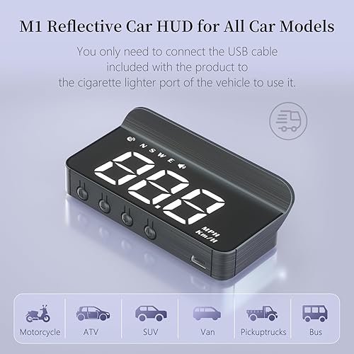 Miniatura 5 de AZIJYV HUD M1white - Proyector de velocímetro de parabrisas, velocímetro inteligente GPS digital con velocidad, dirección de conducción, alarma de