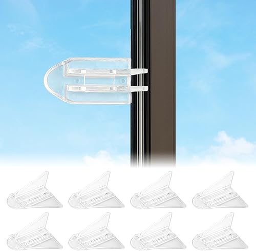 Maveek Paquete de 8 cerraduras para puerta corrediza a prueba de bebés, a prueba de niños, cerraduras de armario de seguridad transparentes para