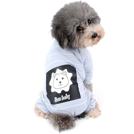 Amazon Ranphy 犬服つなぎロンパース猫服 春夏秋 小型犬 超小型犬 パジャマ Tシャツ ストライプ ボーダー柄 ライオン模様 綿製 柔らかい 伸縮性の 虫よけドッグウエア かわいい おしゃれ カバーオール ペット服 洋服 部屋着 寝間着 抜け毛対策 散步 グレー サイズxl