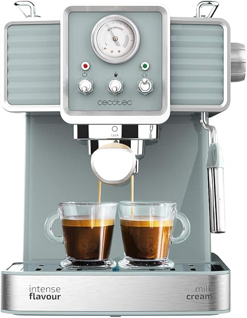 Cecotec Ekspres do kawy Express Power Espresso 20 Tradizionale do espresso i cappuccino, szybki system ogrzewania termoblokowego, 20 barów, manometr PressurePro i zorientowany parowiec