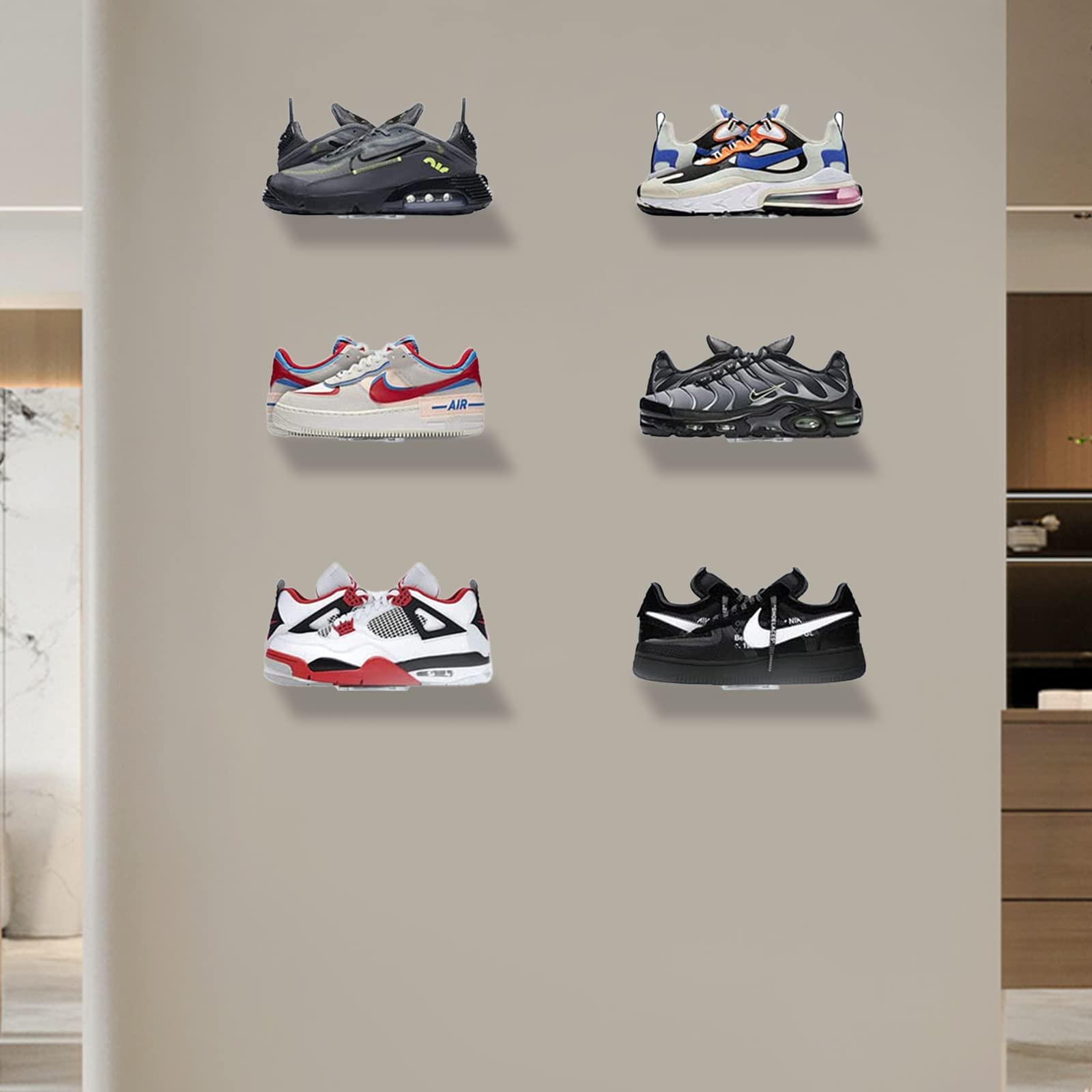Guntsous 6-Pack Acrylic Floating Shoe Rack - Wall Mount Transparent Display Shelf For Sneakers (with Screws & Anchors) - View #8