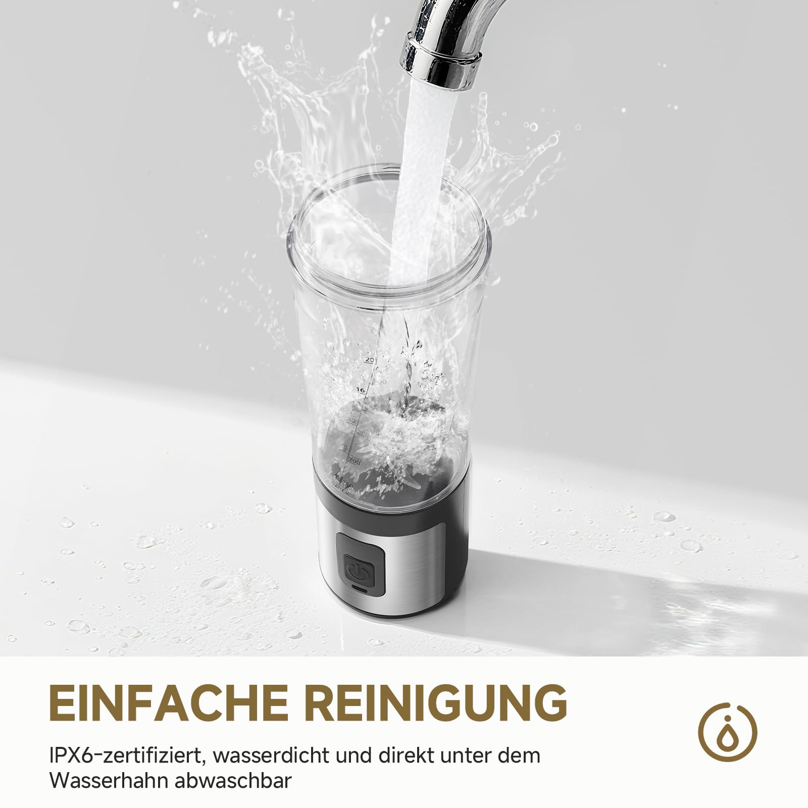 AMZCHEF Tragbarer Mixer 600ml - Smoothie Maker mit 6 Klingen,120W Motor Mixer to Go, Schnellladung über USB-C, IPX6 Wasserdicht, BPA-Frei,Mini-Mixer für Shakes Smoothies Proteinpulver