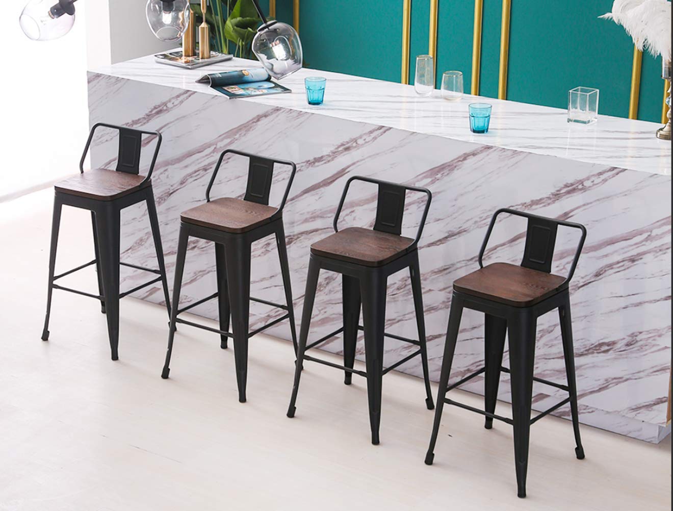 Buy HAOBO Home 24" Low Back Metal Counter Stool Height Bar Stools with