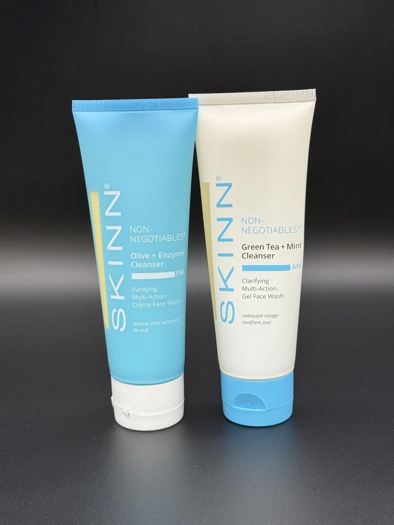 SKINN Day and Night Face Wash Set - Green Tea Mint + Olive Enzyme Cleanser