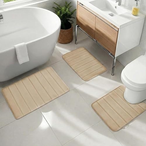 Miniatura 7 de Juego de 2 alfombrillas de baño para inodoro en forma de U, supersuaves, absorbentes, de secado rápido, alfombras de baño de espuma viscoelástica