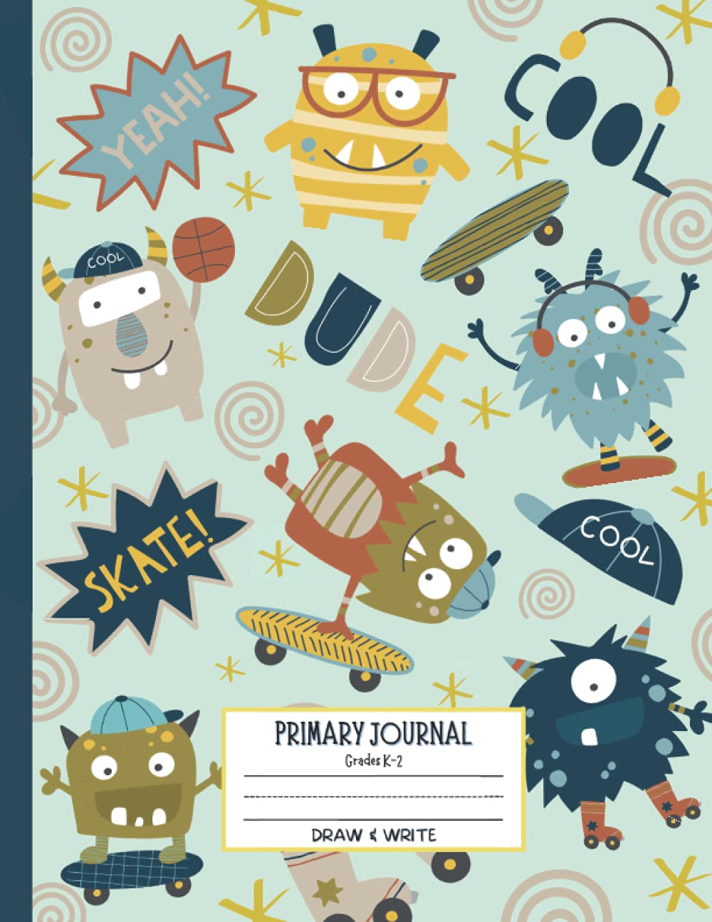 Primary Journal Grades K-2:: Draw and Write Story Notebook with Dotted Midline Paper and Picture Space(Cute Monster Cover for Boys)