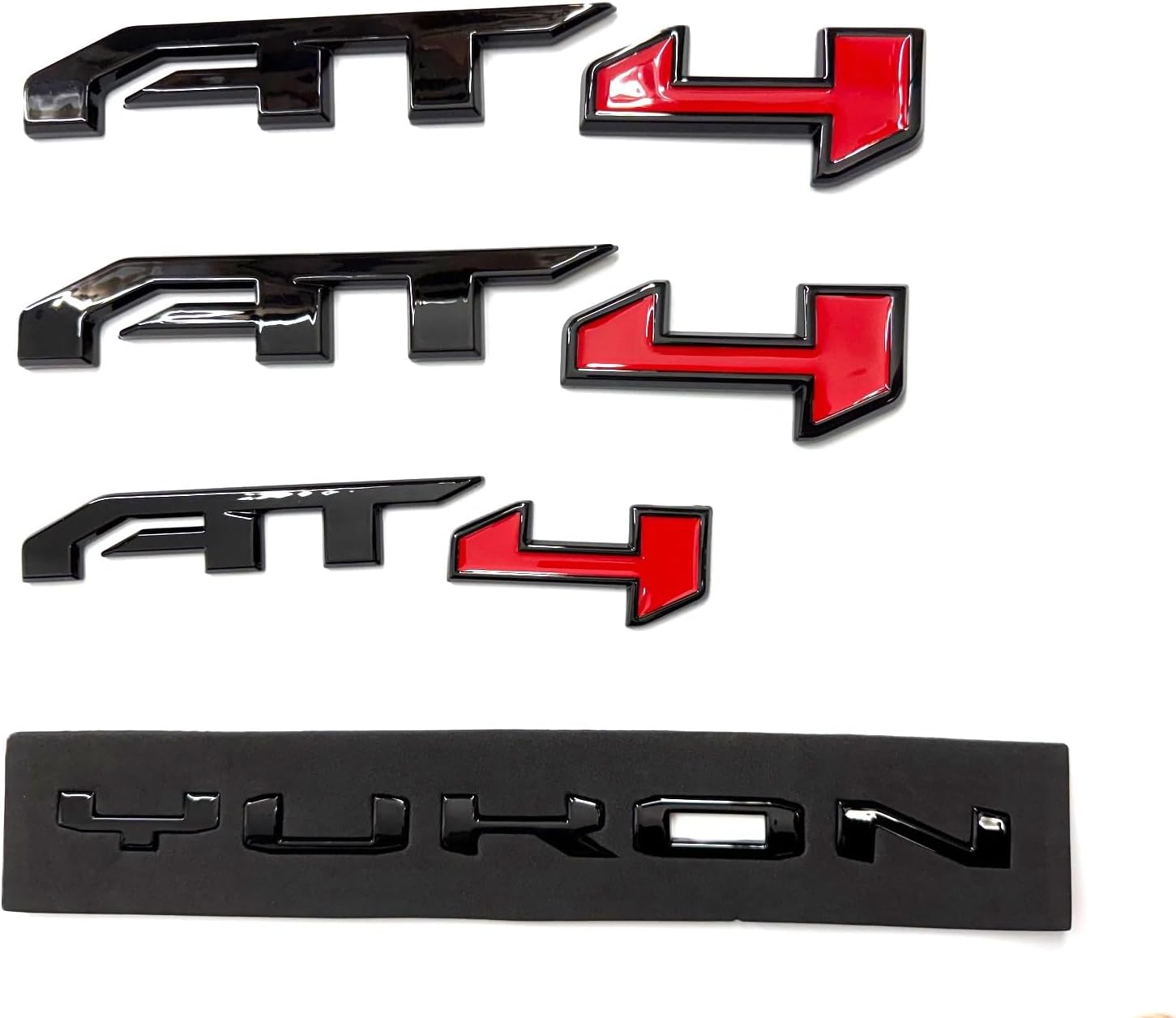 4Pcs Door Rear Tailgate AT4 Yukon Emblems Letters 3D Badge Replacement for 2021-2026 Yukon/XL (Black Red)