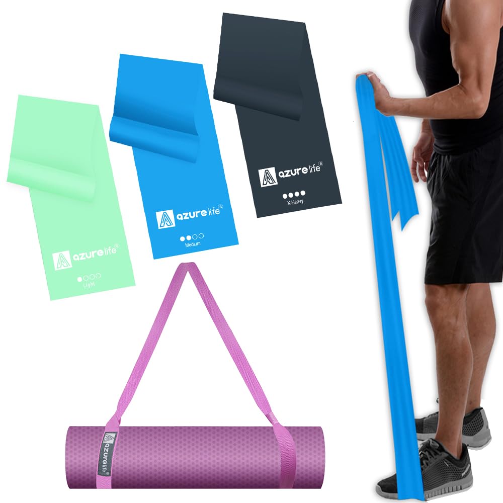 A AZURELIFE Yoga Mat Strap[MAT NOT Included] and Professional Non-Latex Elastic resistance band set