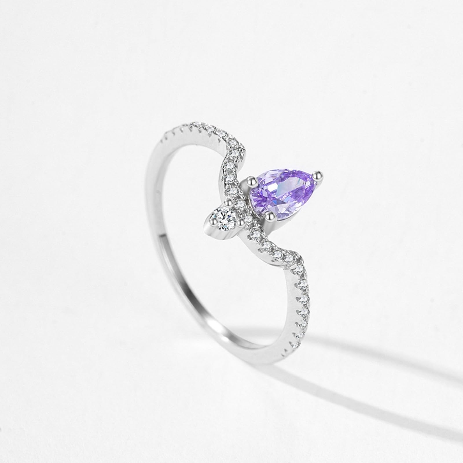 Anillo de oro para mujer, anillo de boda de oro auténtico, elegante con amatista de 0,3 quilates, oro blanco, alianza de boda para mujeres