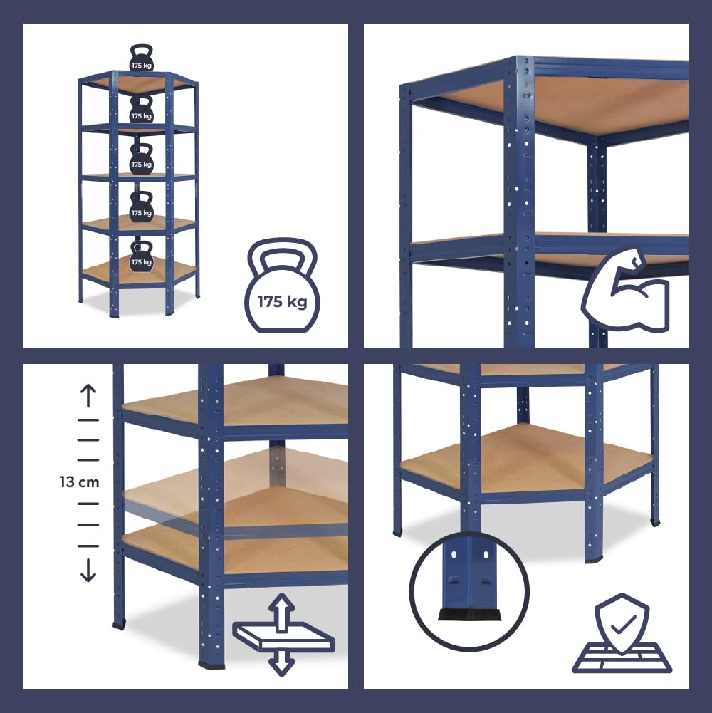 shelfplaza Home 200x70x40cm scaffale angolare blu: 5x175kg | Scaffale in metallo garage · Scaffale garage · Scaffalatura in metallo · Scaffali garage · Scaffale in metallo