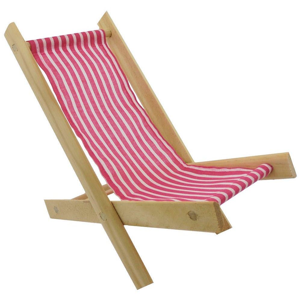 Wooden Toy Folding Doll, Beach, Deck, Lounge, Lawn Chair for Dolls, Stuffed Animals, Action Figures, Choice of Color (Pink Stripe)