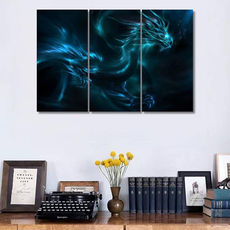 Amazon.co.jp: 寝室用ブラックウォールアート 青い炎のドラゴン