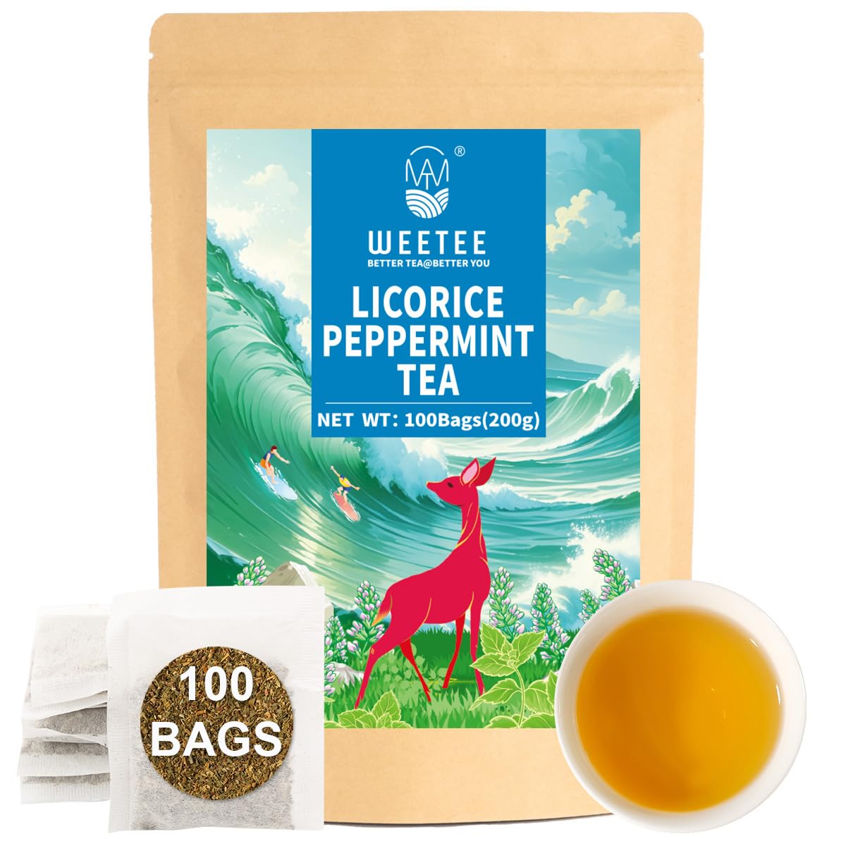 WT WEETEE Licorice Mint Tea Bags 100 Count, Pure Peppermint & Licorice Root