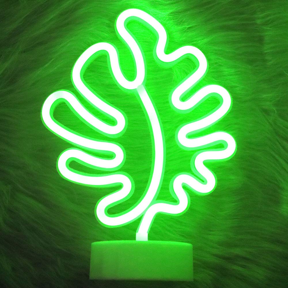 Leaf Neon Signs Room Decor Battery or USB Powered Art LED Decorative Lights with Base Night Lights Indoor for Home, Bedroom, Office,Dorm,Party (Green?