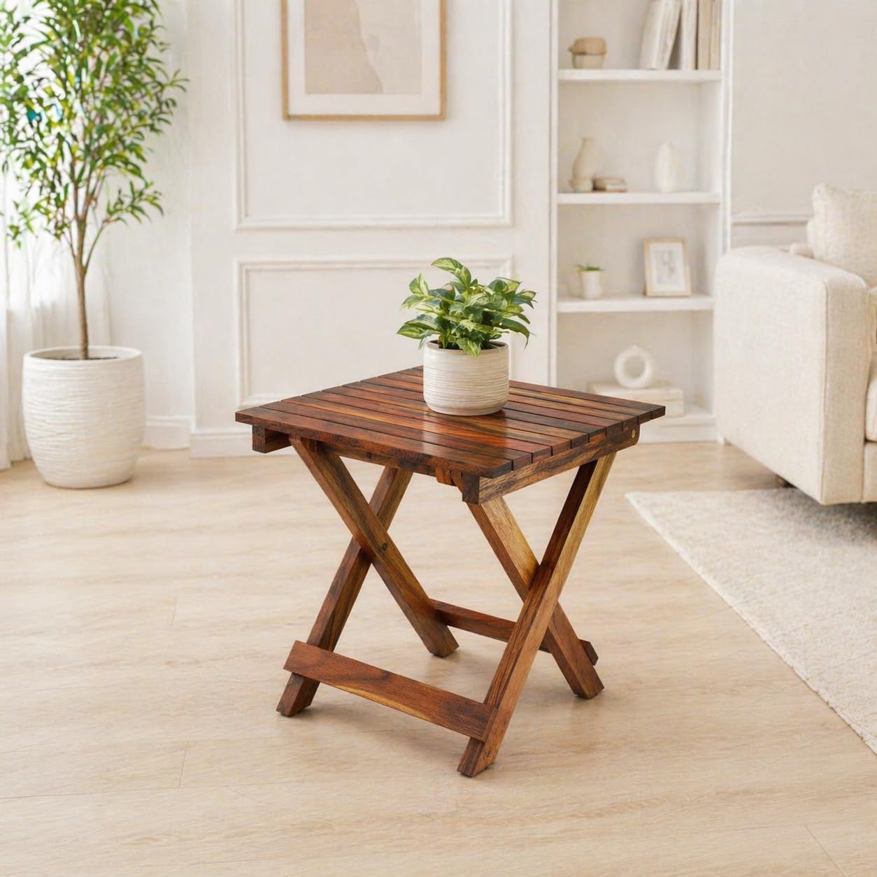 Solid Mango Wood Folding Side Table, Square, Honey Brown, 15x15x15 Inch, Rustic Style, for Indoor and Outdoor Use-picture-18
