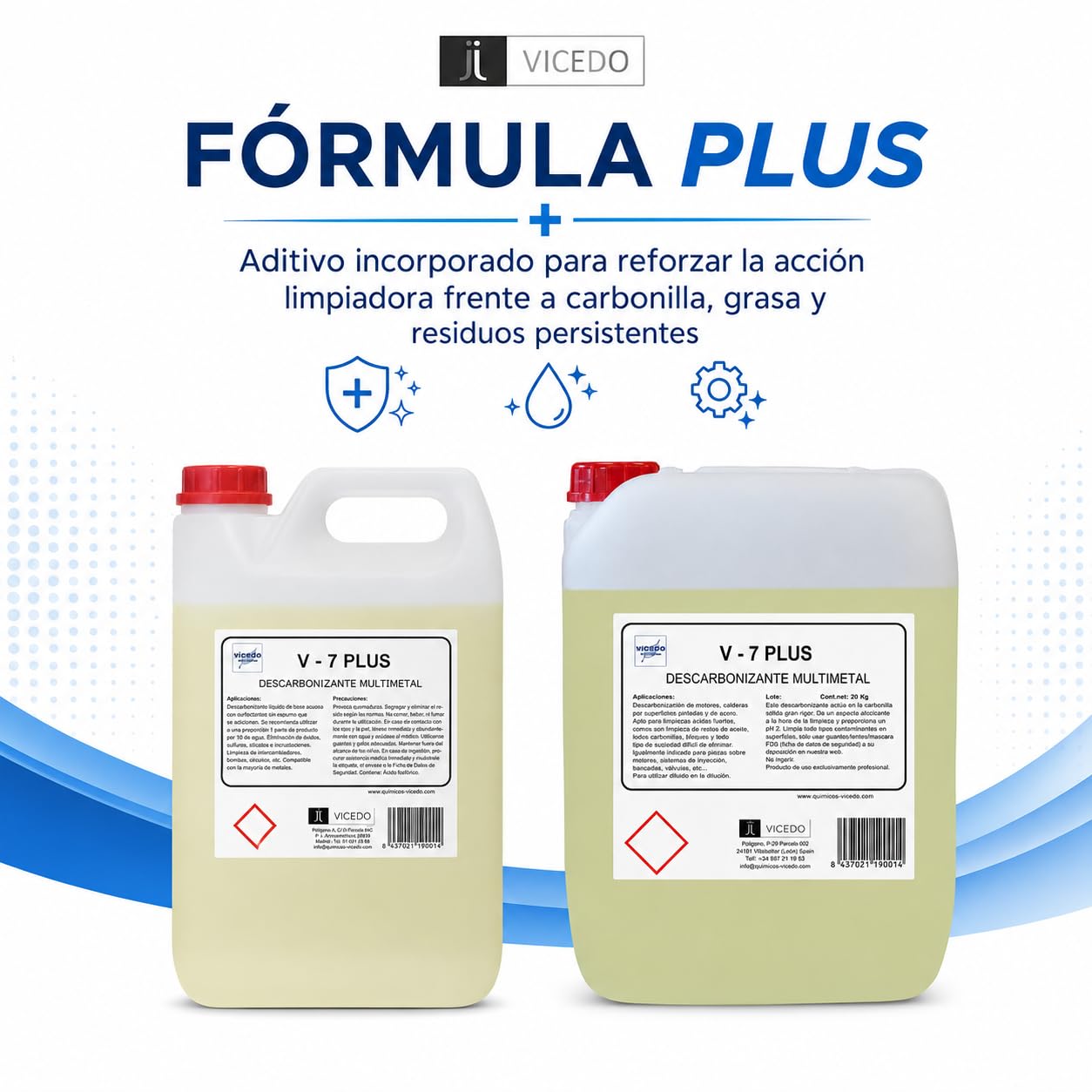 V-7 PLUS Descarbonizante para Ultrasonidos 20 L, Uso Directo, Multimetal, con Aditivo Potenciador, Elimina Carbonilla