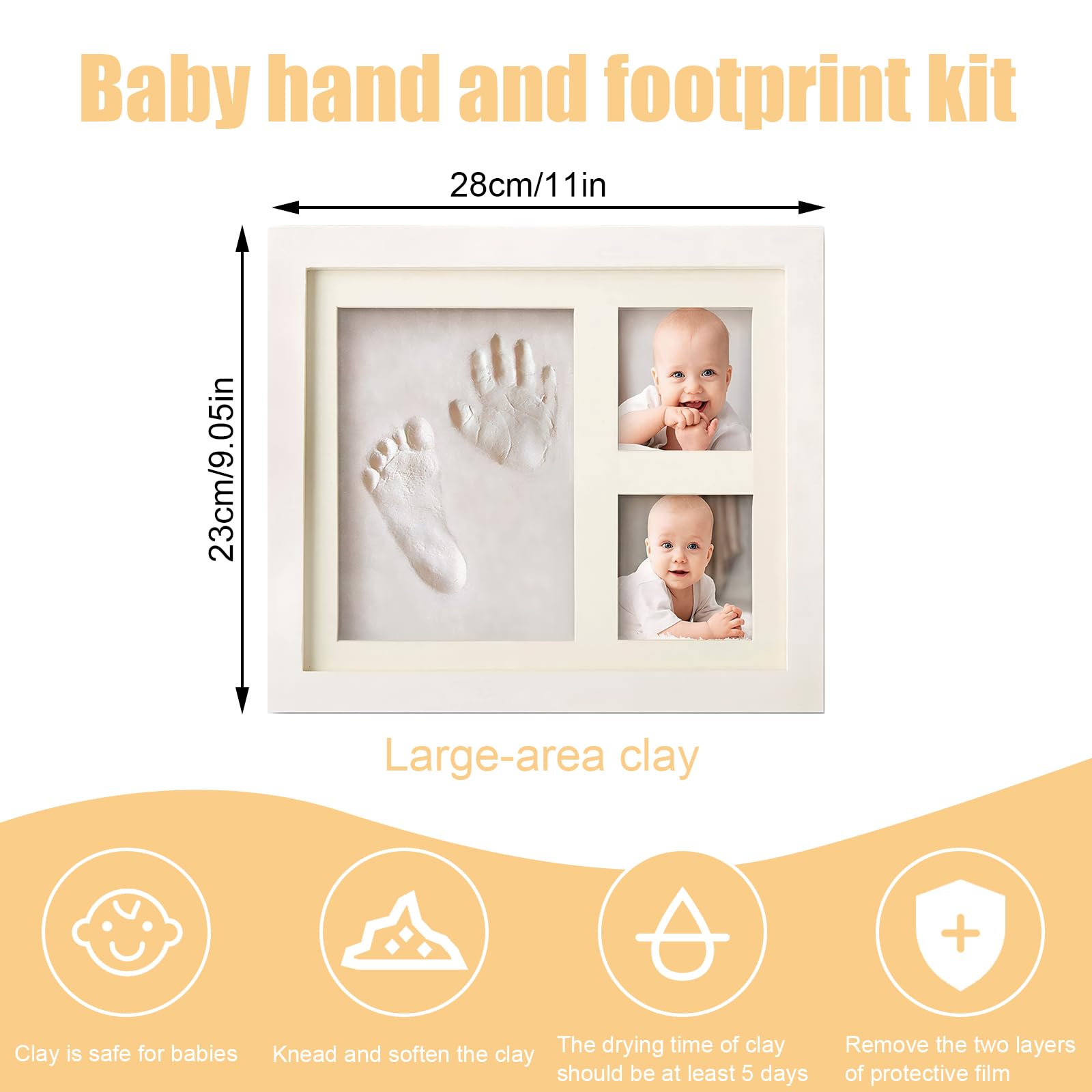 Baby Hand and Footprint Kit, Newborn Girls Boys Handprint Footprint Clay Frame Kit - Image 3