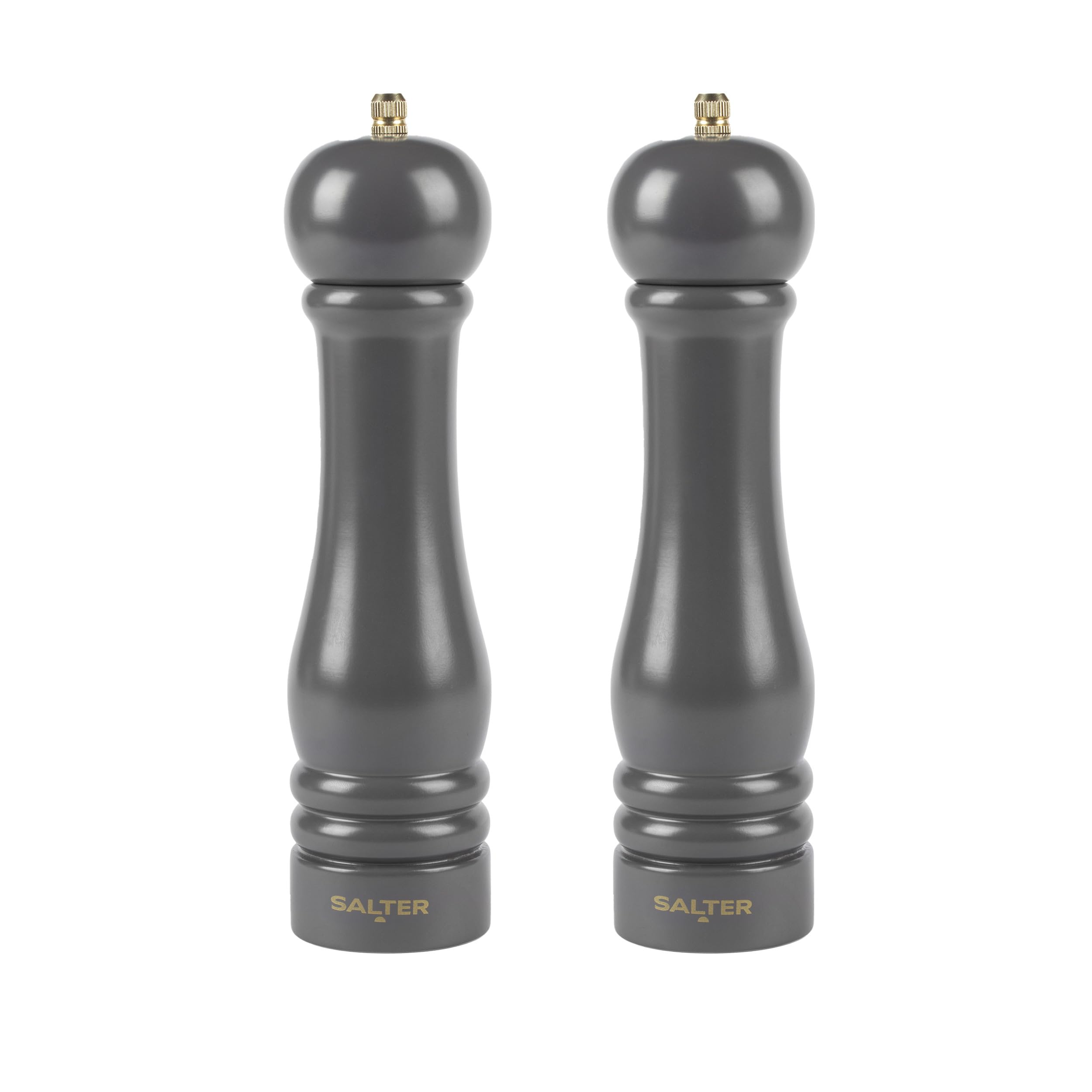 Salter Salt and Pepper Mills - Set of 2 Grinders, 23 cm Tall, Adjustable Grinding Fine to Coarse, Ceramic Mechanism, Suitable for Rock Salt/Peppercorns, Seasoning, Extra Cap Included, Charcoal