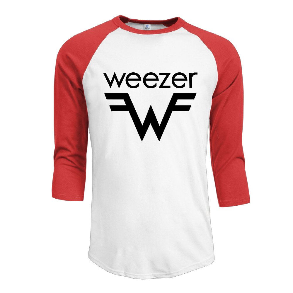 PUNG Men's Weezer Band Logo 3/4 Sleeves Baseball T-shirt Red S