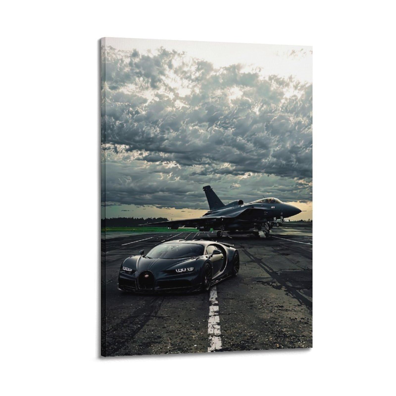 OKAHYS Racing Hypercar Poster Chiron & Fighter Plane Decorative Painting Canvas Wall Artworks Picture 24x36inch(60x90cm)