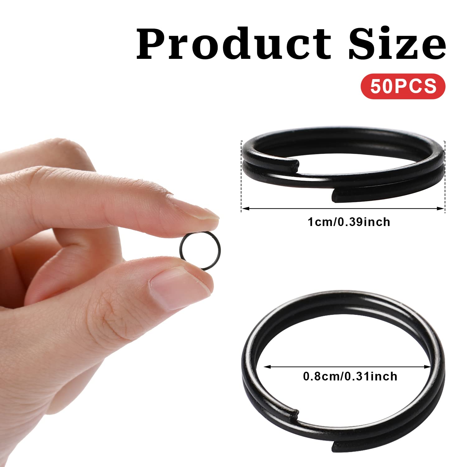 50 Anneaux Porte-Clés Métal 10mm Noir - Double Boucle Pour DIY, Clés, Bijoux