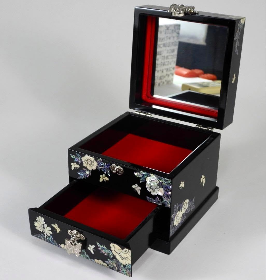 螺鈿細工 オンライン 天然木 隠し扉型 ジュエリーケース 宝石箱 小