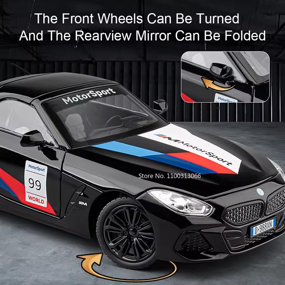Image of Invite 1:24 Scale B-M-W Z4 Die-Cast Model Car - Alloy Metal Pullback Toy Car with Openable Doors, Lights & Music - Luxury Sports Car Toy for Kids & Collectors (1:24 B-M-W Z4-Black Color)