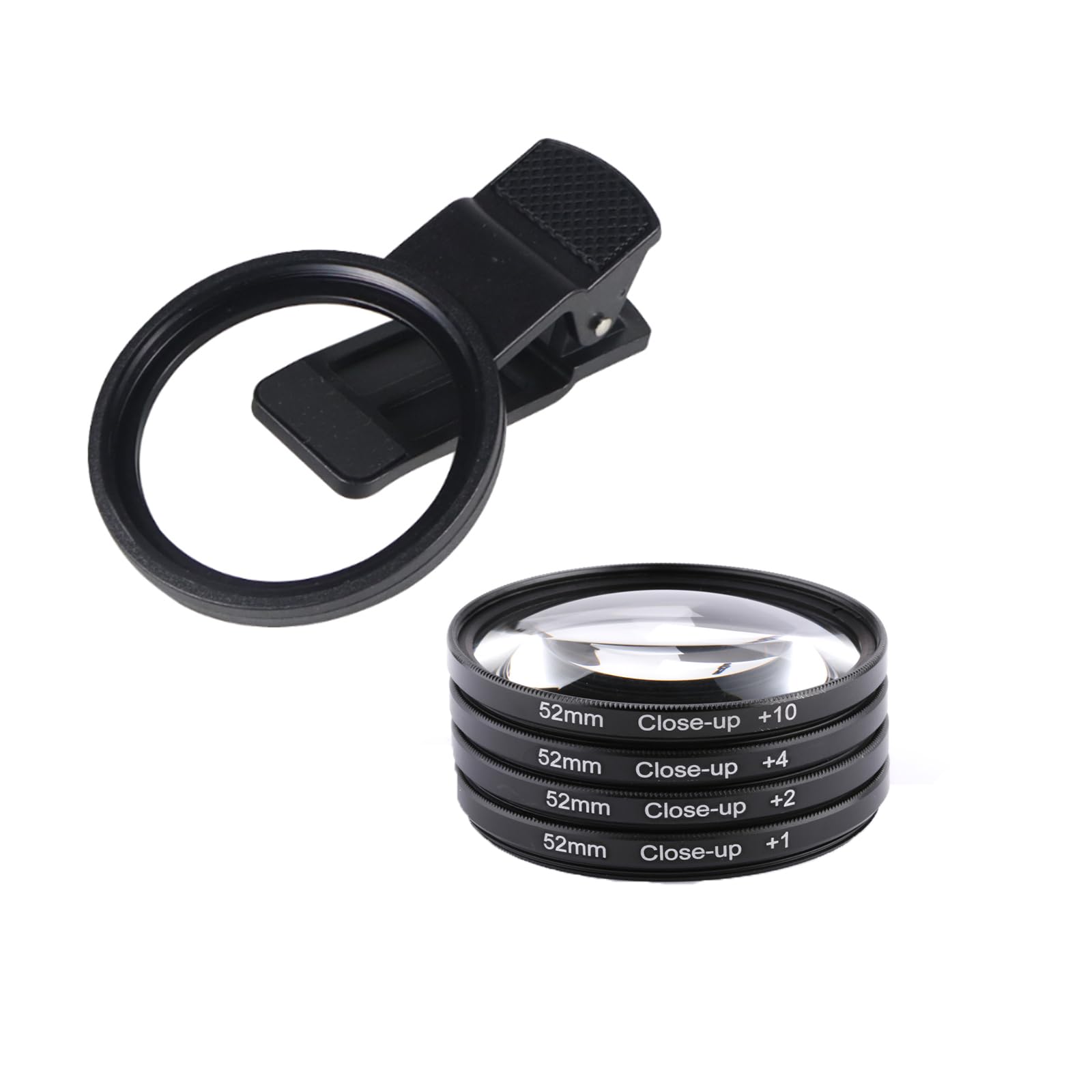 FEICHAO Phone Camera Lens Clip Metal Thread Installation 52mm UV CPL ND Star Filter Clip (with Macro Close Up Set,Round Hole)