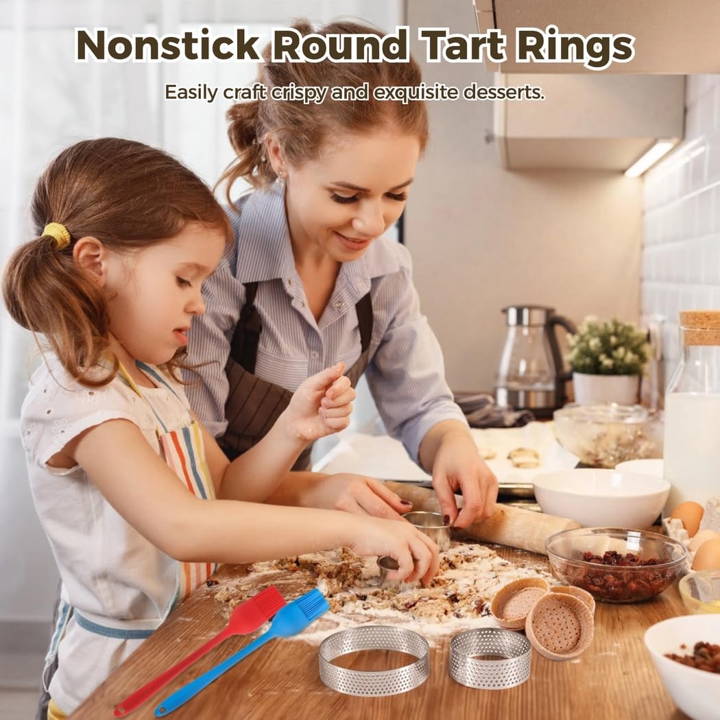 20 pièces cercles à tarte perforés, 3,15 po et 1,97 po, anneaux ronds antiadhésifs pour gâteau et mousse, avec 2 pinceaux en silicone, moules à pâtisserie en acier inoxydable pour cuisson et dessert