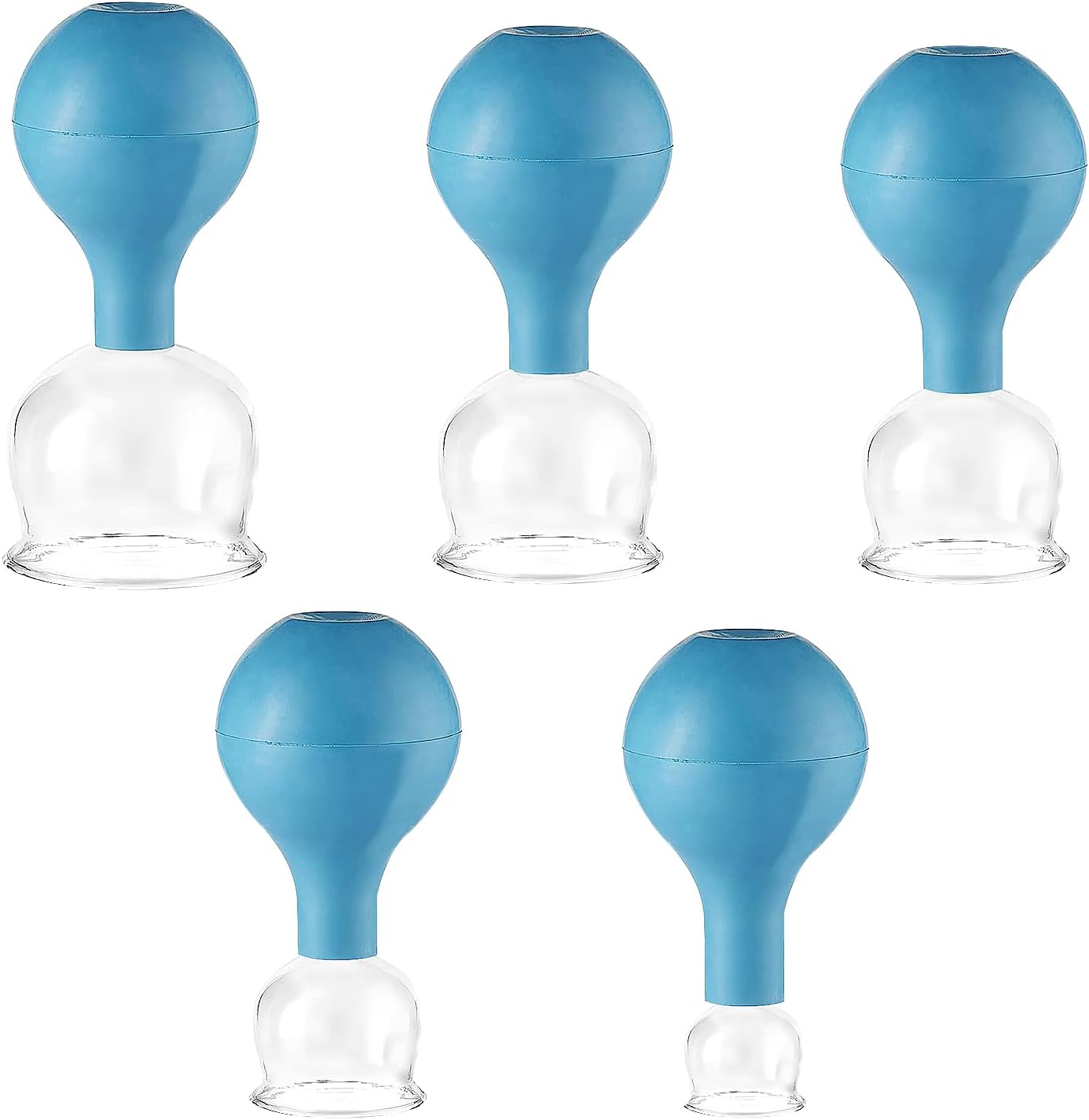 Set of 5 Cupping Glasses Silicone Cupping Face Made of Real Glass Cupping Set with Suction Ball 25-34-48-54-62 mm Cupping Set Against Tension Cupping Glass for Medical Fireless Cupping