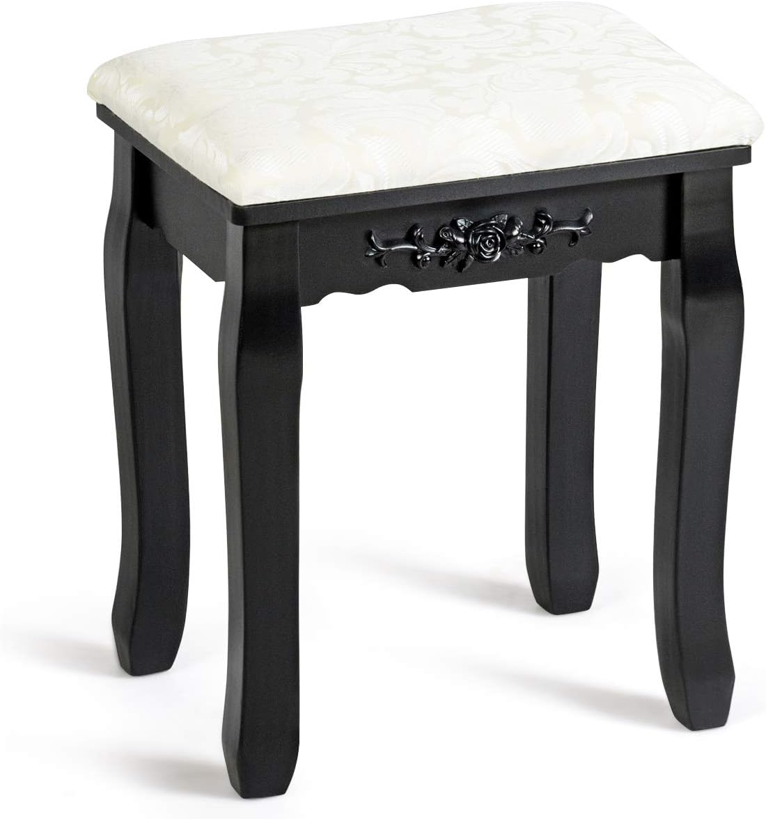AUGESTER Vanity Stool with Pine Wood Legs, Makeup Bench with Thick Padded Cushion and Textured Cover, Versatile and Comfy Dressing Stool for Bedroom, Bathroom, Vanity Table, Small Space (White)