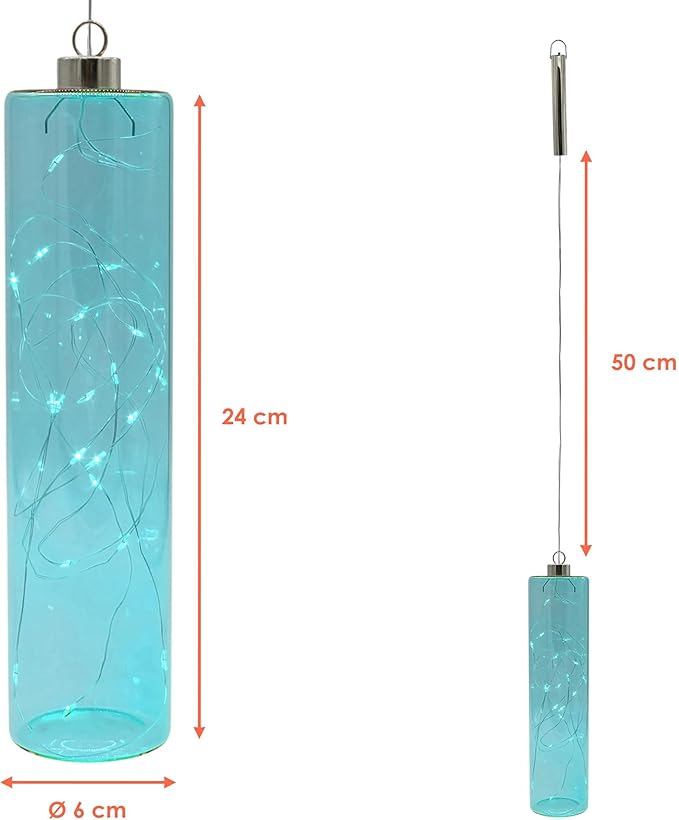 Spetebo Spetebo LED glazen hanglamp petrol blauw met timer - 24 x 6 cm - decoratieve hanglamp werkt op batterijen, warm wit verlicht - decoratieve lamp sfeerlicht hanglamp glazen lamp binnenlamp draadloos photo 3