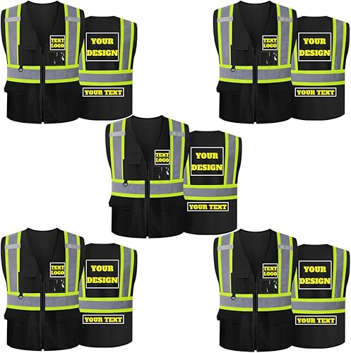 Miniatura 10 de Chaleco de seguridad reflectante de malla con logotipo personalizado Clase 2 con 5 bolsillos y cremallera