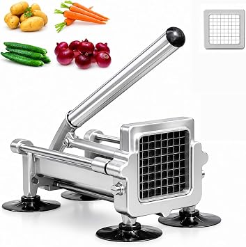 Commercial French Fry Cutter, Heavy Duty Potato Slicer with 3/8Inch Blade, Stainless Steel Potato ChopperFrench Fries Cutter with Suction Feet,
