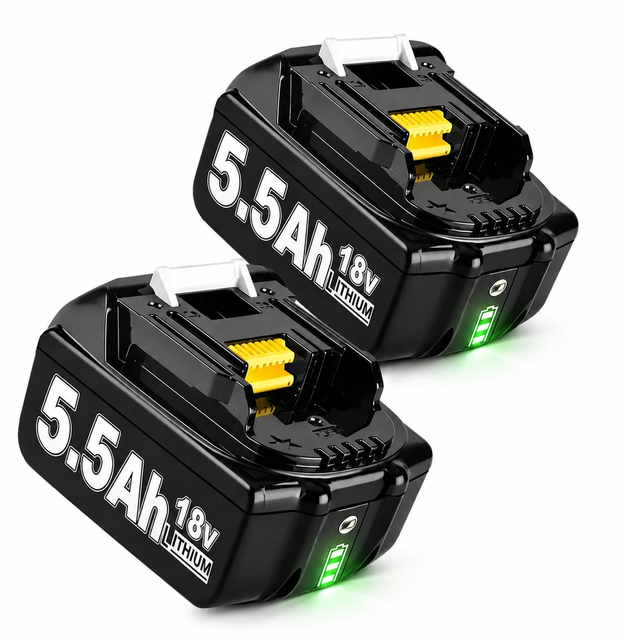2 batterie sostitutive da 18 V, 5,5 Ah/5500 mAh, per BL1860B BL1850B BL1840BL1860B BL1845 BL1850 BL1835 BL1830 BL1815 194205-3 con batteria per attrezzi a LED