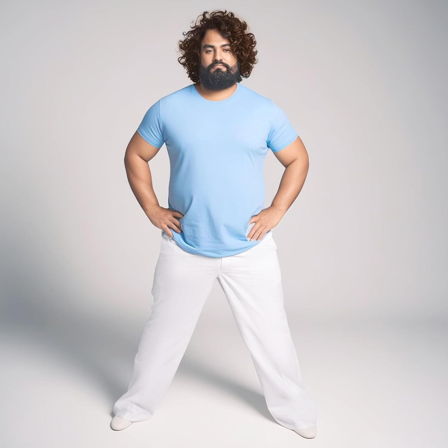 4 Pcs Luchador Costume for Men Adult,Professional Wrestler Outfit Set with Blue V-Neck Shirt, Pants, Wig & Mustache - Image 5